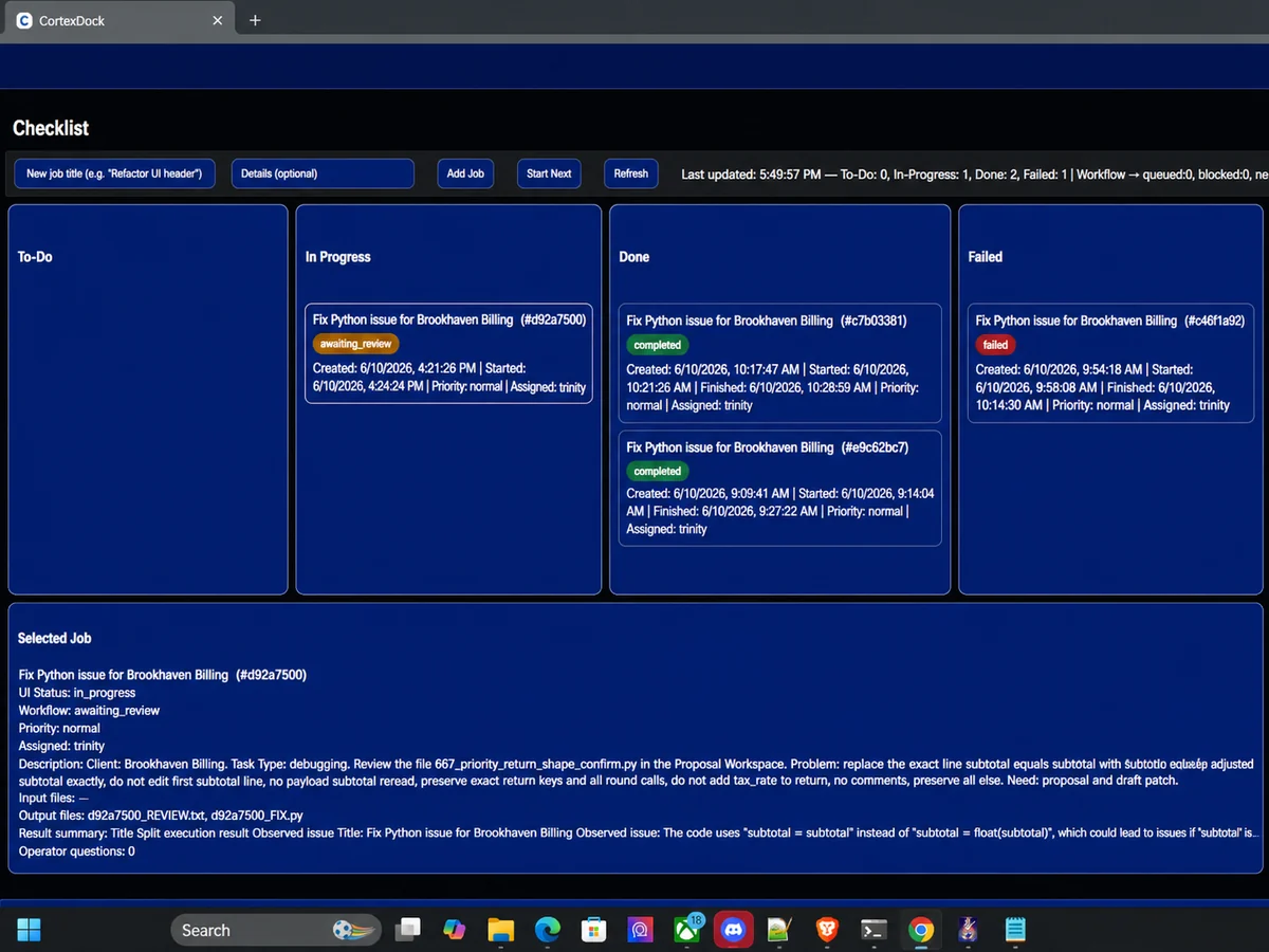 CortexDock job checklist